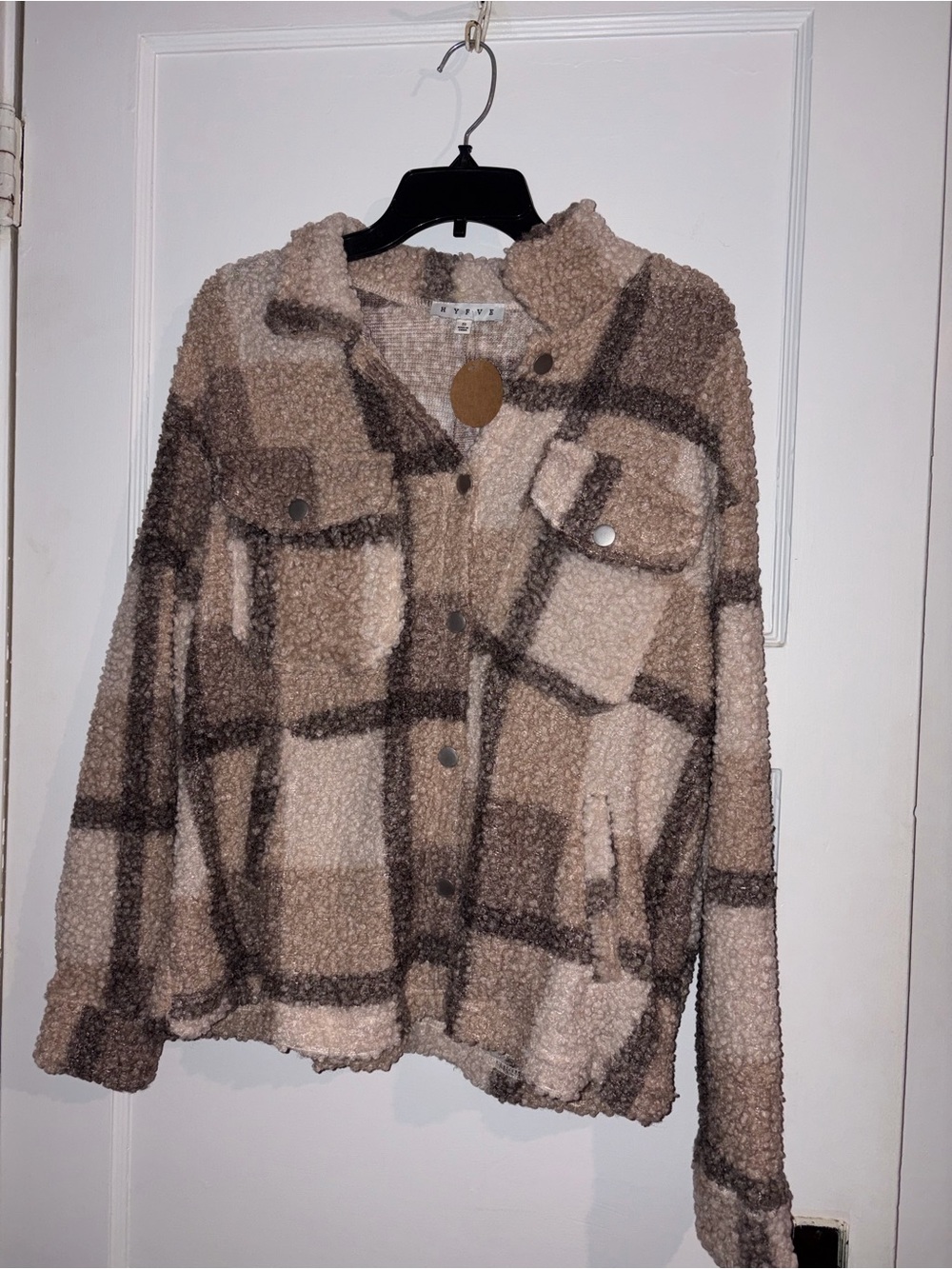 HYFVE Neutral Plaid Teddy Jacket - Beige & Taupe